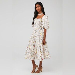 SELKIE Wildflower Kilburn Day Dress Midi Floral Puff Sleeve Cottagecore Corset